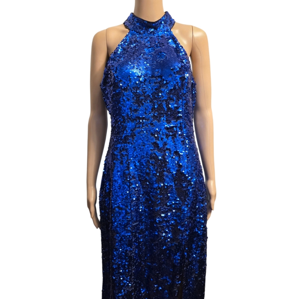 Donna Morgan Shimmering Blue Sequin Midi Dress Size 10 - Picture 6 of 12